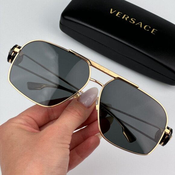 Versace VE2269 100287 BRAND NEW Sunglasses Gold Dark Grey Pilot Unisex - Picture 2 of 11